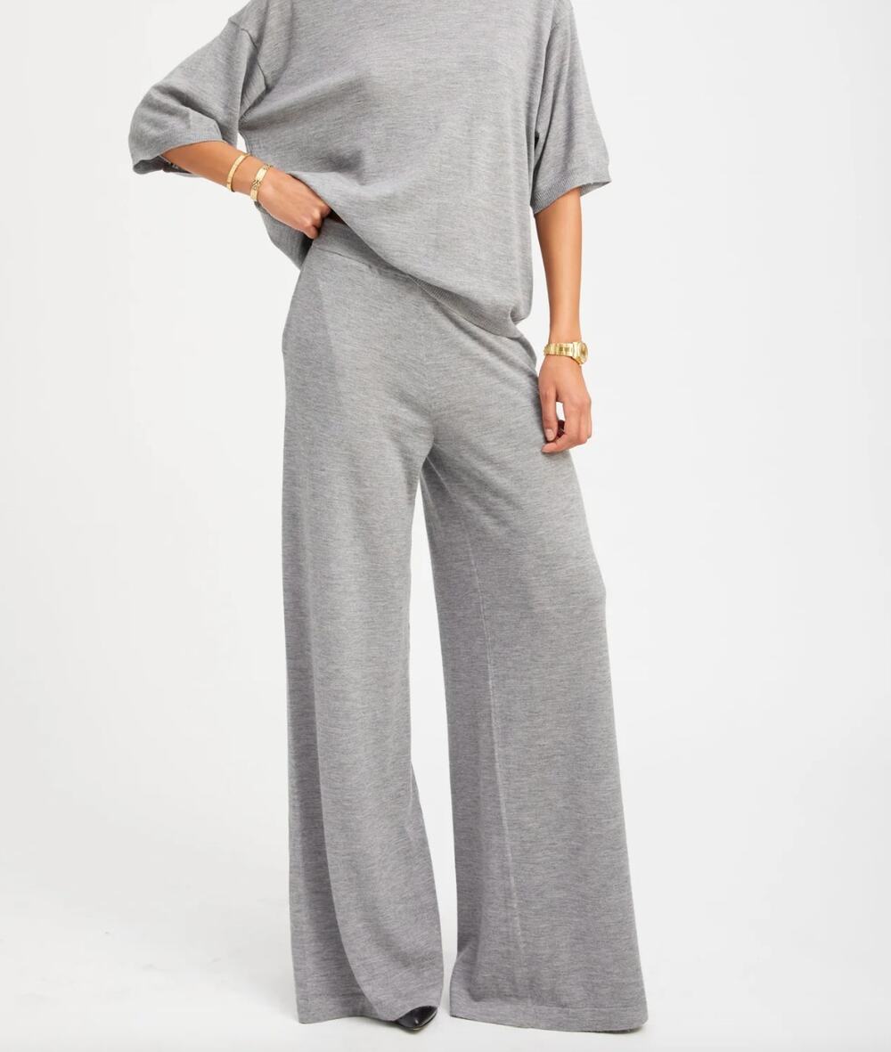 Sprwmn Cashmere Wide Leg Pull On Sweater Pants Grey Travel Lounge Size Large L